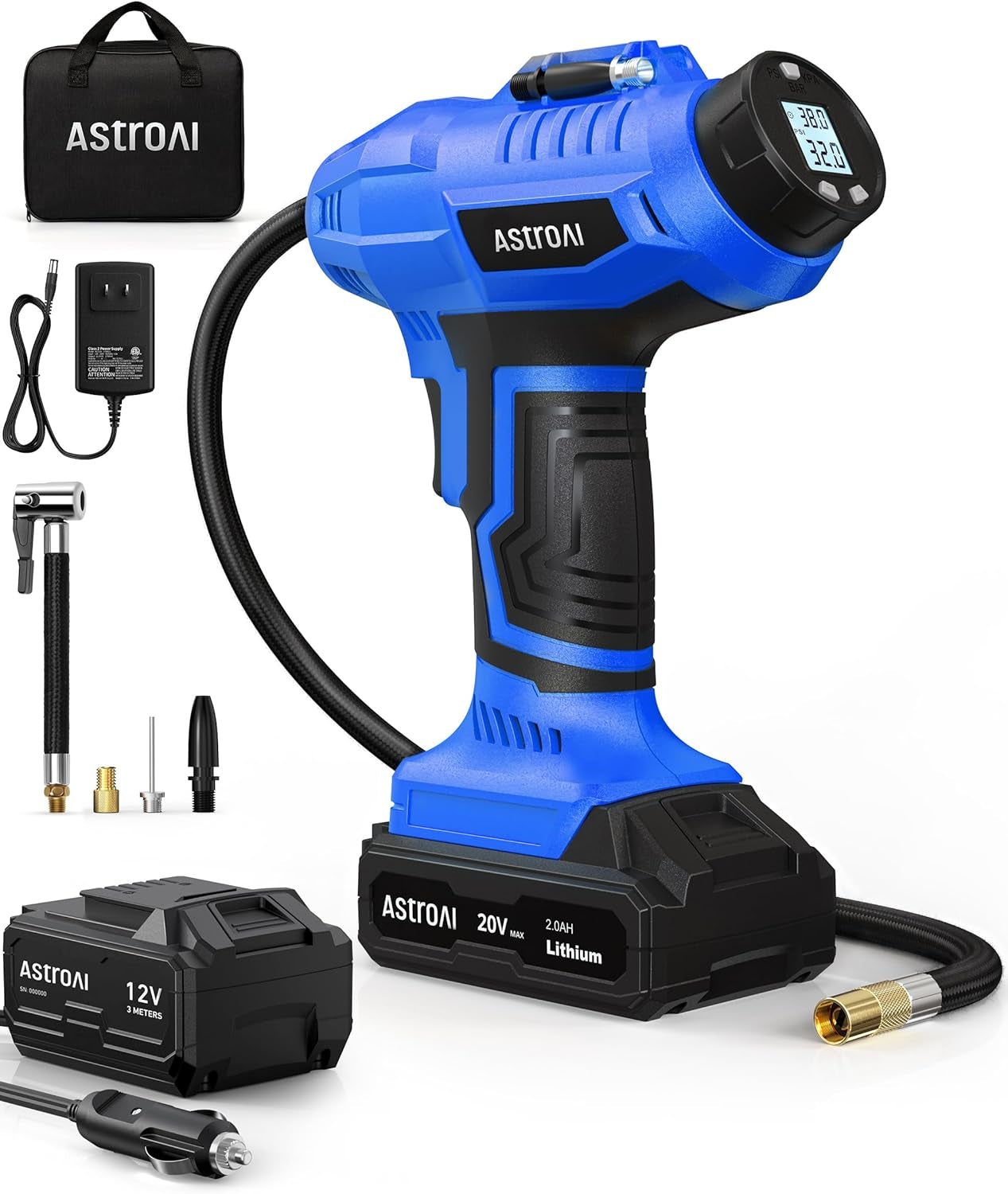 Cordless Tire Inflator Air Compressor 20V Rechargeable Battery Powered 160PSI Portable Handheld Air Pump with 12V Car Power Adapter Digital Pressure Gauge for Cars Motorcycles JY16P160-18(C2)