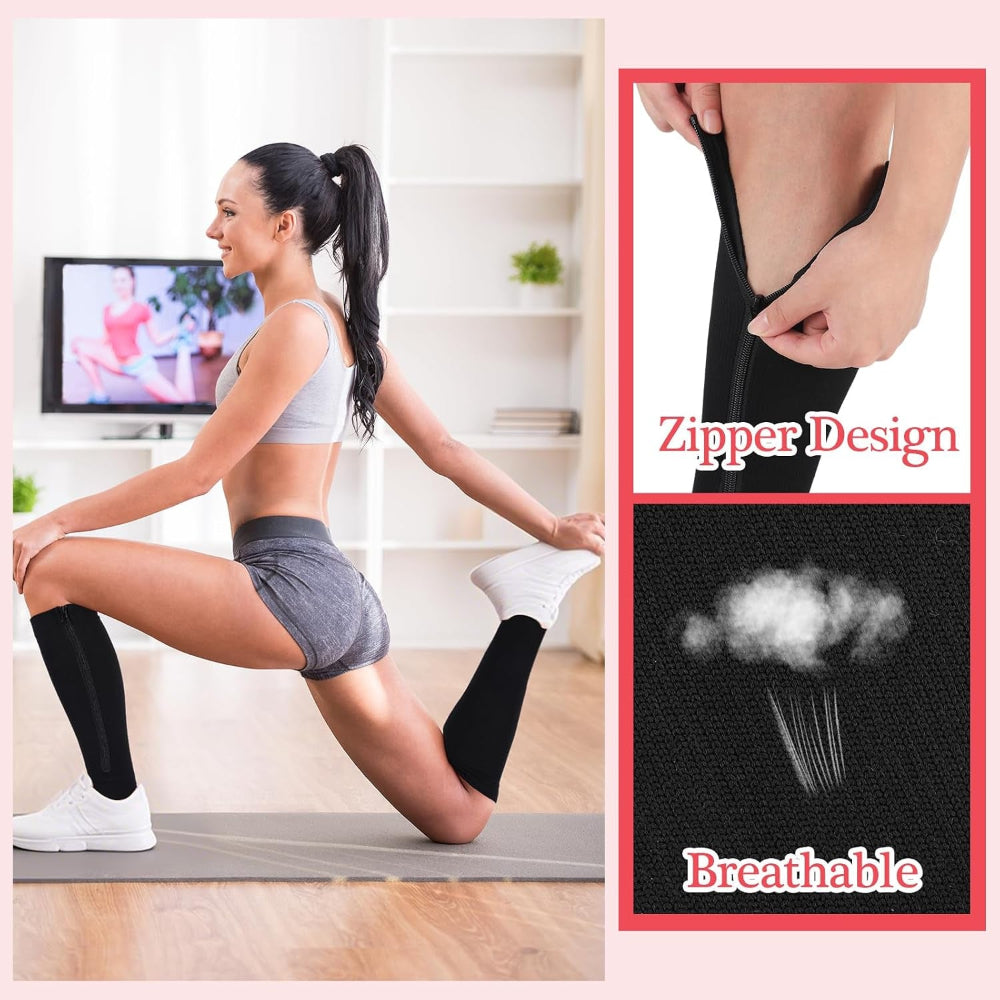 4 Pairs Women Zipper Compression Sock Colorful 20-30Mmhg Compression Stockings with Zipper for Women Swelling Edema