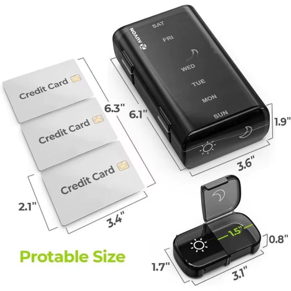 Portable Pill Organizer Morning and Evening Pill Box Black Privacy Protection Suitable for Storing Medications Fish Oil Vitamins