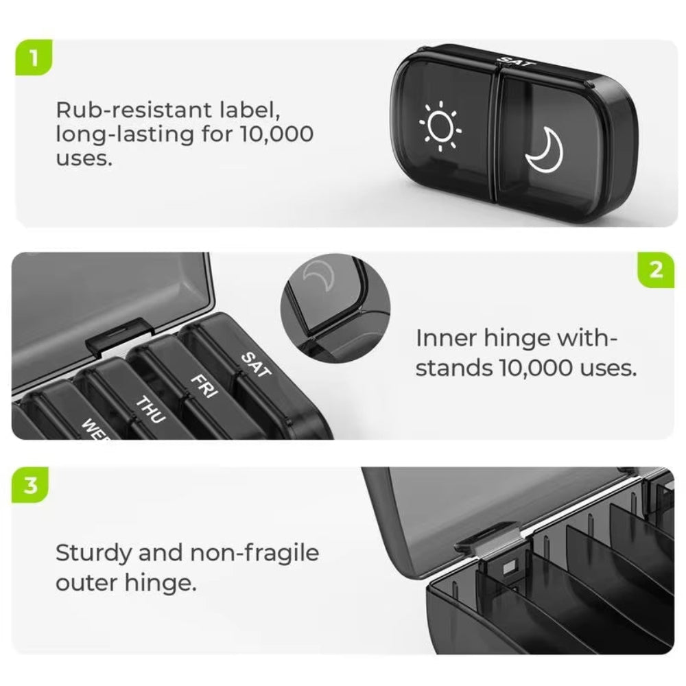 Portable Pill Organizer Morning and Evening Pill Box Black Privacy Protection Suitable for Storing Medications Fish Oil Vitamins