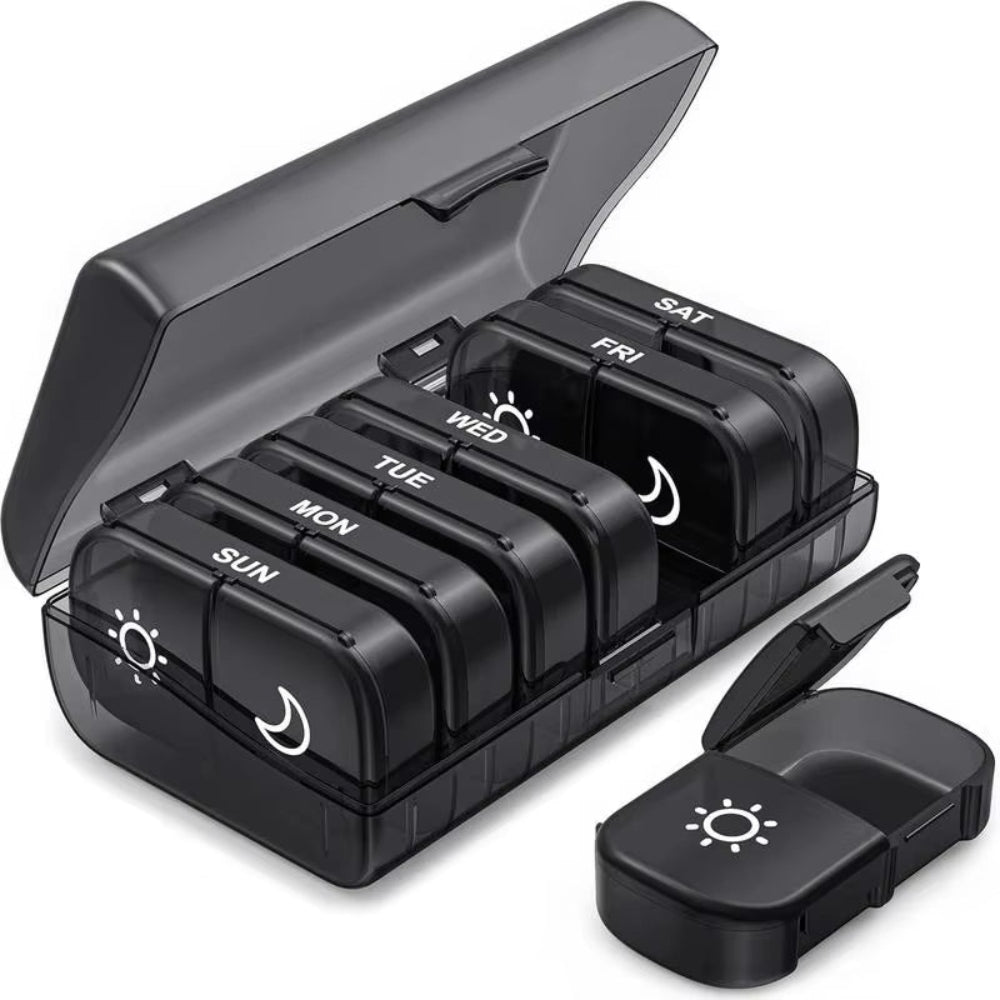 Portable Pill Organizer Morning and Evening Pill Box Black Privacy Protection Suitable for Storing Medications Fish Oil Vitamins