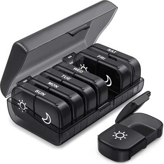 Portable Pill Organizer Morning and Evening Pill Box Black Privacy Protection Suitable for Storing Medications Fish Oil Vitamins