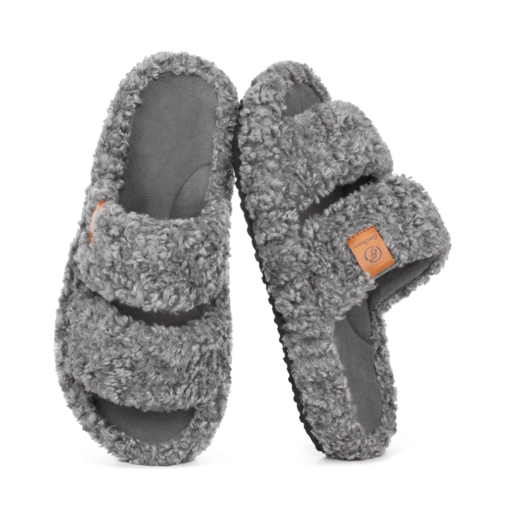 Women's Fuzzy Memory Foam Open-Toe Slippers
