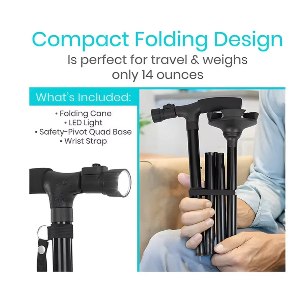 Folding Walking Stick with LED Light Adjustable Lightweight Anti-Slip Adult Walking Cane Old Men Crutch for the Elderly