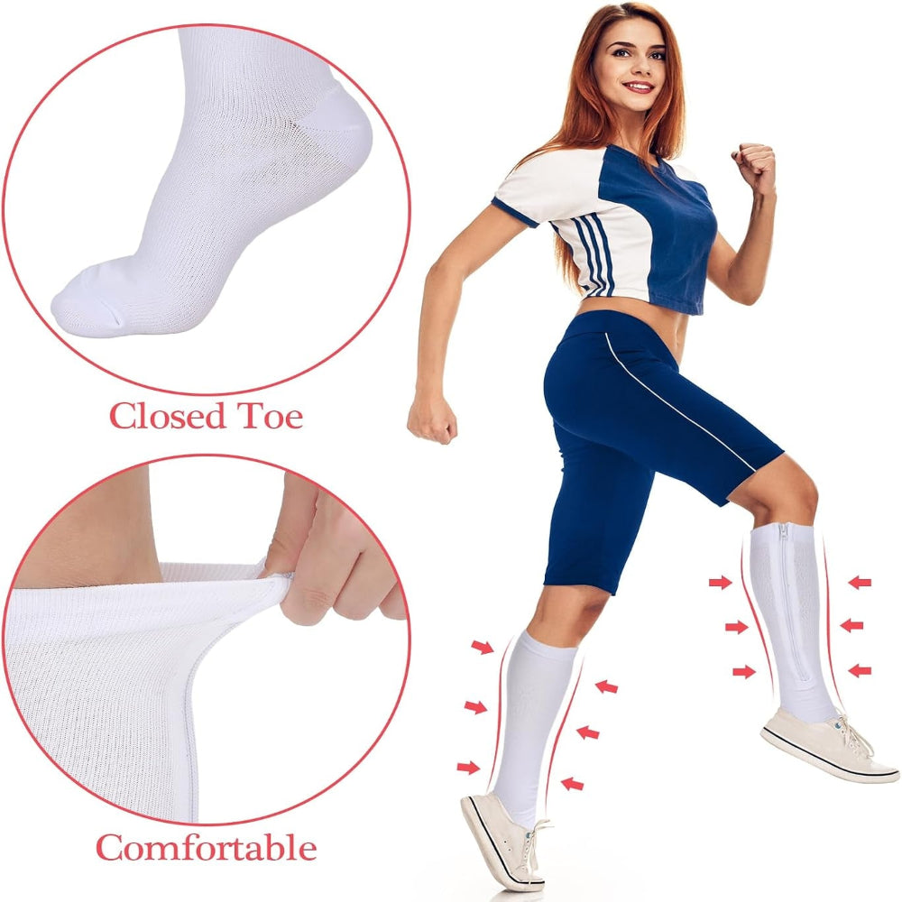 4 Pairs Women Zipper Compression Sock Colorful 20-30Mmhg Compression Stockings with Zipper for Women Swelling Edema
