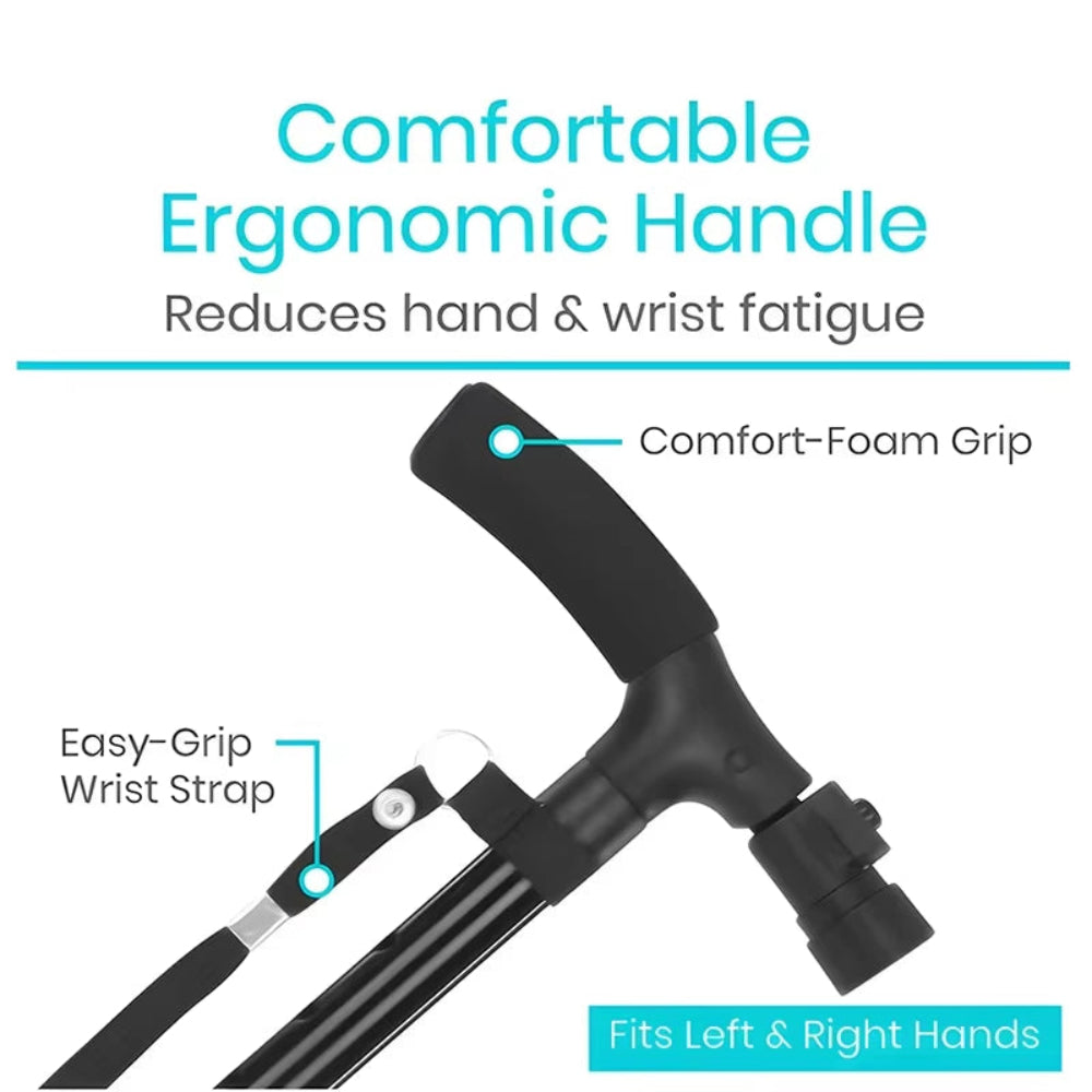 Folding Walking Stick with LED Light Adjustable Lightweight Anti-Slip Adult Walking Cane Old Men Crutch for the Elderly