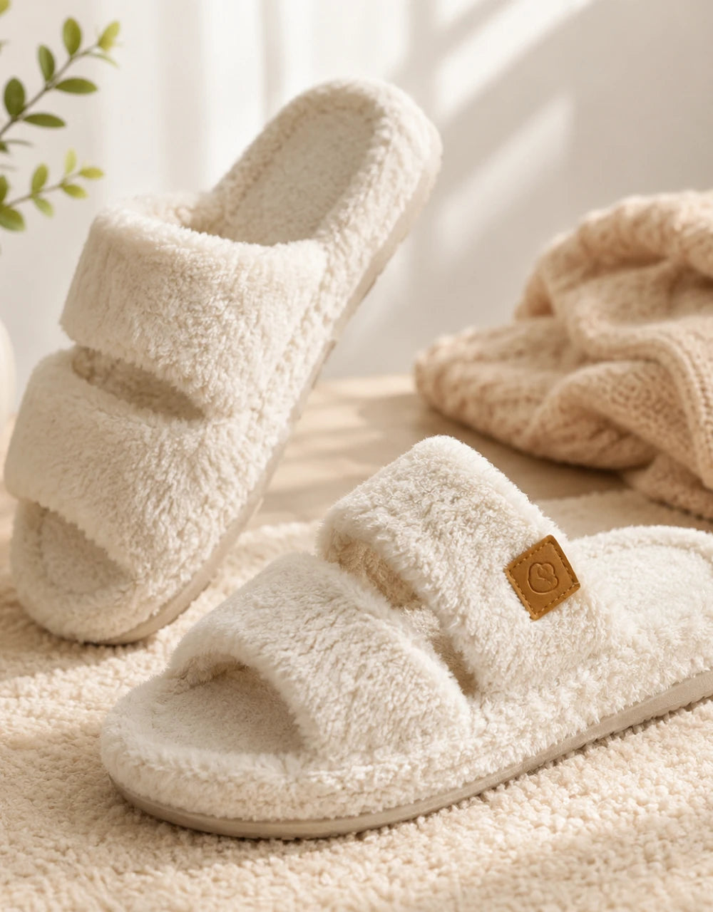 EverFoams Women's Fuzzy Open-Toe Slippers