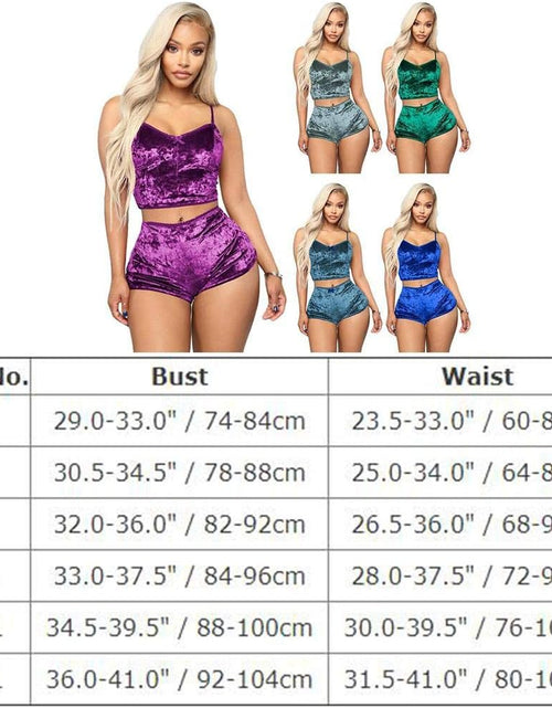 Load image into Gallery viewer, Women&#39;S Velvet 2 Piece Outfit Spaghetti Strap Sleeveless Crop Top Camisole and Shorts Pajamas Set Sleepwear Nightwear
