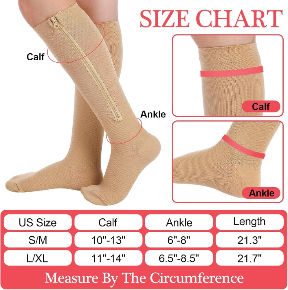 4 Pairs Women Zipper Compression Sock Colorful 20-30Mmhg Compression Stockings with Zipper for Women Swelling Edema