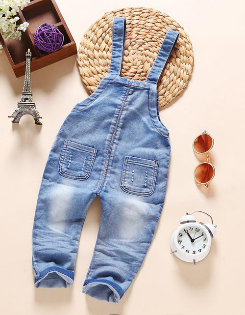 Load image into Gallery viewer, Baby &amp; Little Boys/Girls Blue &amp; Black Denim Overalls,Jean Workwear
