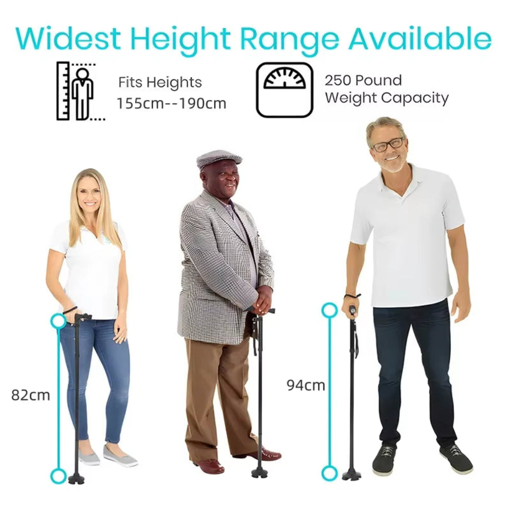 Folding Walking Stick with LED Light Adjustable Lightweight Anti-Slip Adult Walking Cane Old Men Crutch for the Elderly