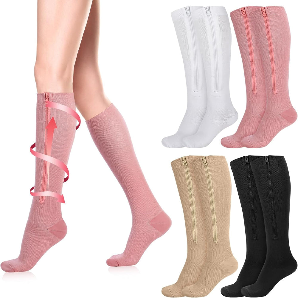 4 Pairs Women Zipper Compression Sock Colorful 20-30Mmhg Compression Stockings with Zipper for Women Swelling Edema