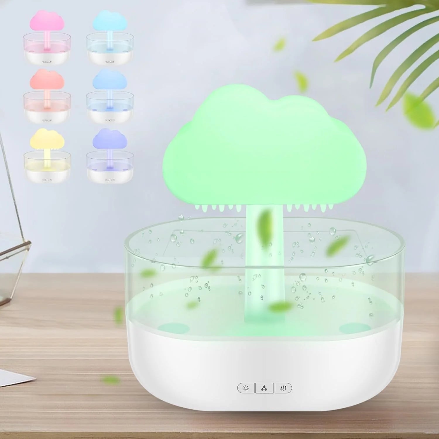 Rain Cloud Humidifier Water Drip, 7 Color Lights Mushroom Rain Cloud Diffuser, Timing Water Drip Aroma Waterfall Lamp(White)